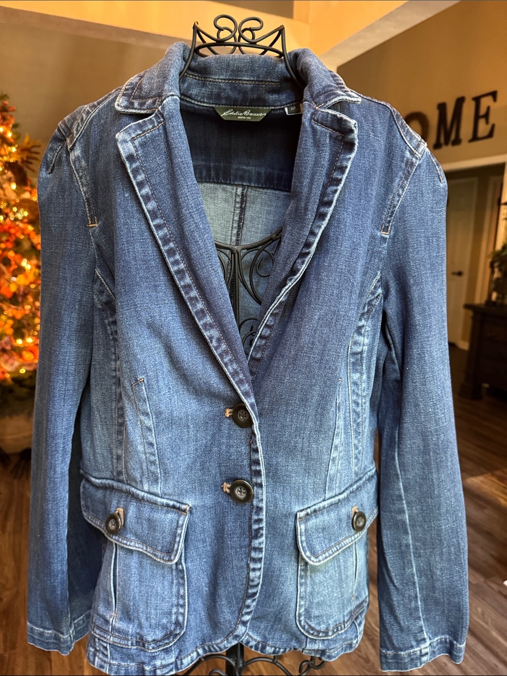 Eddie Bauer Women's Medium Blue Denim Blazer Jacket